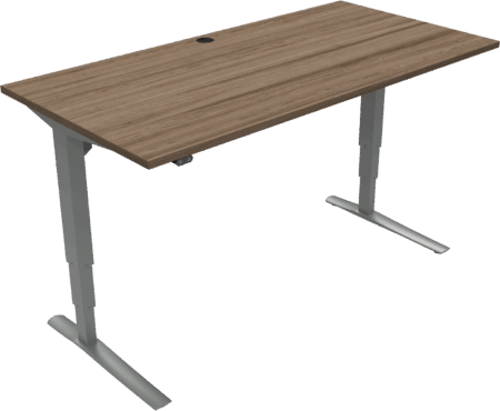 To-bens hæve-/sænkebord ZenNord Rise&Rest justerbart skrivebord valnød bordplade sølv stel 65-125 cm 160Ã80 cm
